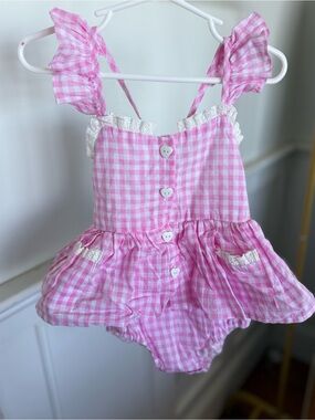 Arabella & Rose Adorable Pink Gingham Ruffle Baby Romper
